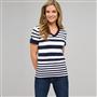 Striped Sleeve V-Neck Roll Cuff Tee, swiss navy & white, small