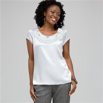 Beaded Jewel Neck Blouse, Frost, large