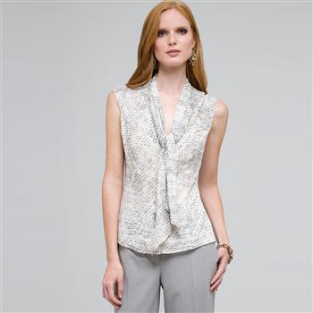 Blouse with Tie Neck, Slate Multi, large