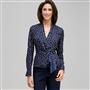 Long Sleeve Tie Front Blouse, Admiral Navy & White, small