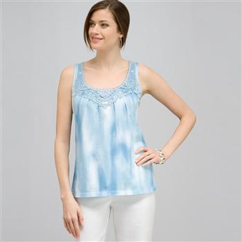 Crochet Yoke Tank., Spa Blue Multi, large