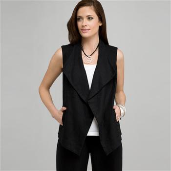 Linen Vest, Black, large