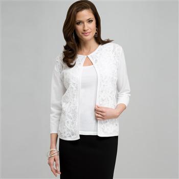 Crew Neck Cardigan, White, large